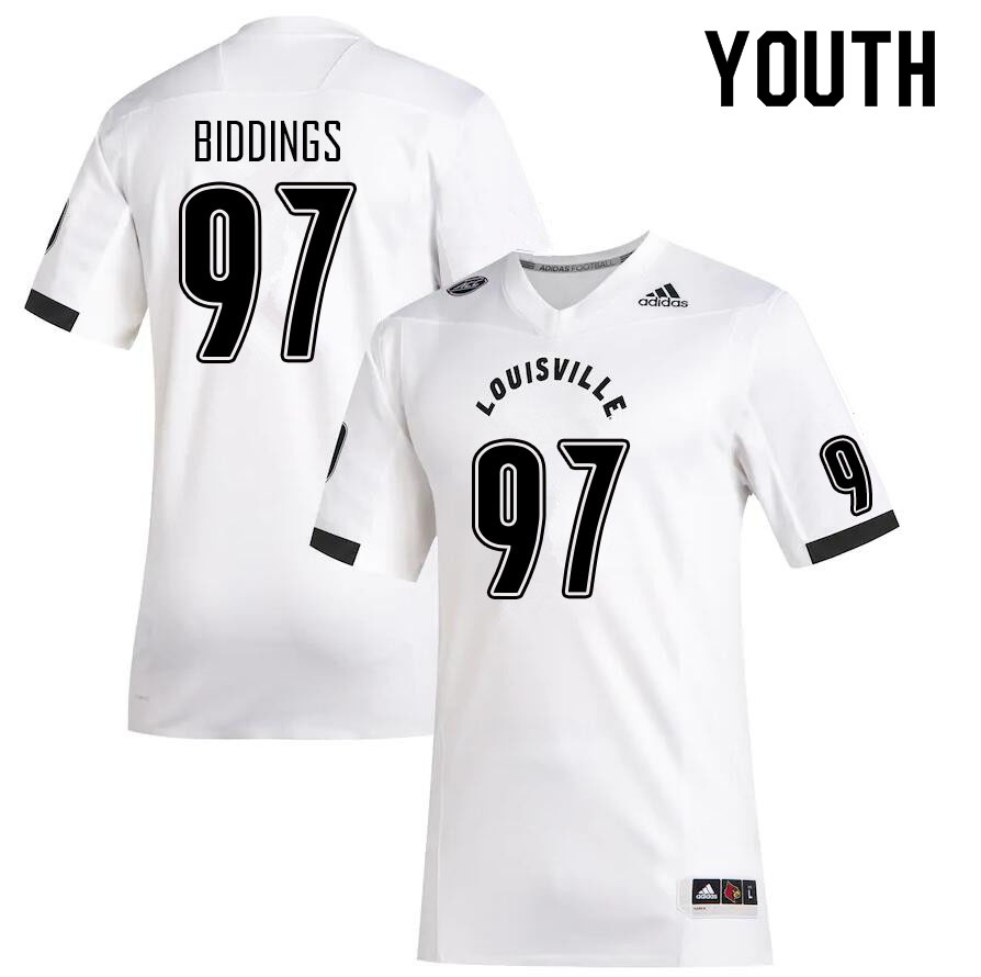 Youth #97 Carl Biddings Louisville Cardinals College Football Jerseys Sale-White - Click Image to Close